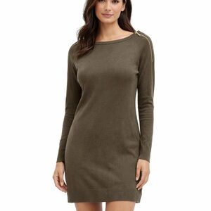 Michael Kors Olive Green Sweater Dress with Gold Shoulder Zippers | Size Small
